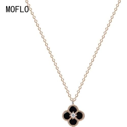 MOFLO S925 Sterling Silver Jewelry Necklace Set Woman Fashion Four-leaf Clover Bracelet Shell Jewelry Trend Charm Chain Designer