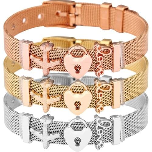 BRACE CODE Newest Gold Color Stainless Steel Mesh Bracelet Set Eternal Love Charm Brand Bracelet Bangle for Woman Jewelry Gift