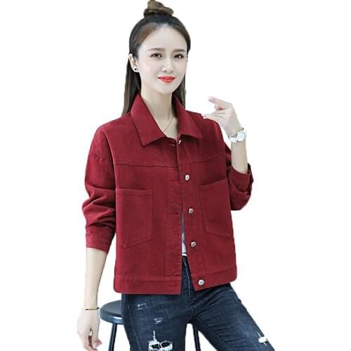 2021 New Denim Womens Clothing Outerwear Spring Autumn Cowgirl Long Sleeve Ladies Jacket Loose All-Match Red Green Blouse