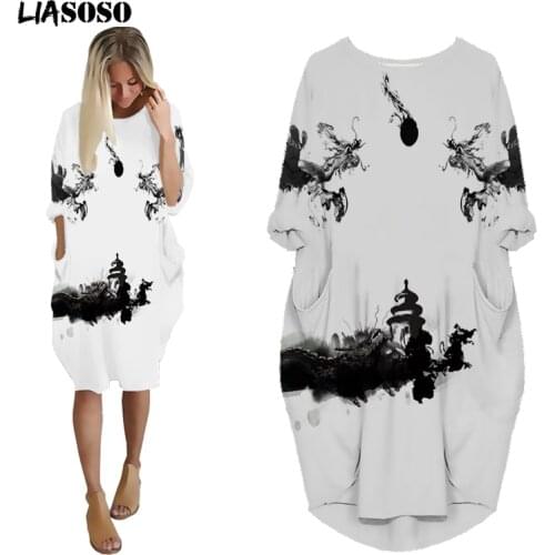 LIASOSO 2021 New 3D Printing Chinese Style Dragon Pattern Loose Fashion Sexy Club Dress Various Fashion Style Dresses Plus Size