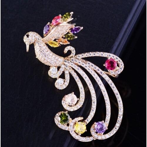 OKILY Elegant Multicolor Cubic Zirconia Phoenix Brooch Pin for Unisex Accessories Fashion CZ Bird Pin and Brooches Jewelry