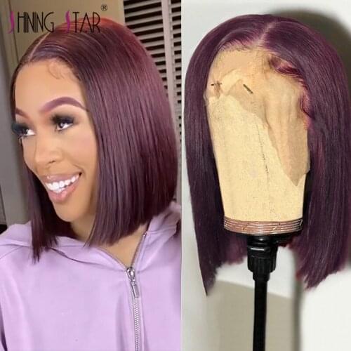 Bob Wigs Colored Red Lace Front Human Hair Wigs Brazilian Burgundy Lace Front Wig Pre Plucked Bob Human Hair Wigs For Women Remy