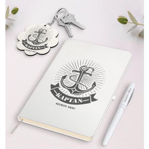 Personalized Captain White Notebook Pen And Keychain Gift Seti-7