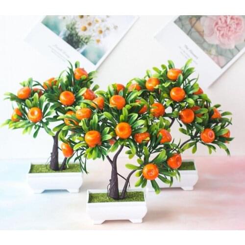 Plastic Artificial Orange Tree Bonsai Faux Plant Fake Potted Flower Home Office Garden Decor Artificial Plants