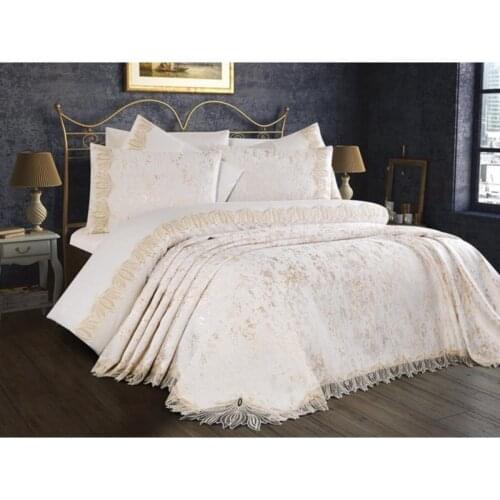 DowryWorld - Alara Bed Cover (Cream and Cappuccino)
