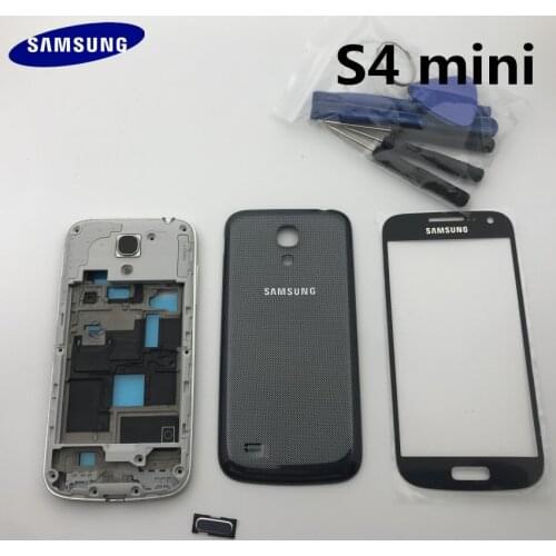 Full Samsung Galaxy S4 mini i9190 i9195 Housing Case Front Frame + Back Cover Case+ Front Glass+Adhesive+Tools
