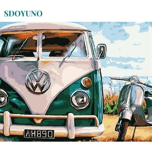 SDOYUNO Paint By Numbers Bus Scenery DIY 60x75cm Oil Painting By Numbers On Canvas Frameless Number Painting Pictures Home Decor