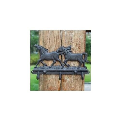 Rural vintage cast iron crafts iron hook wall hanging wall decoration double horse hollow wall hanging candl decoration rooster