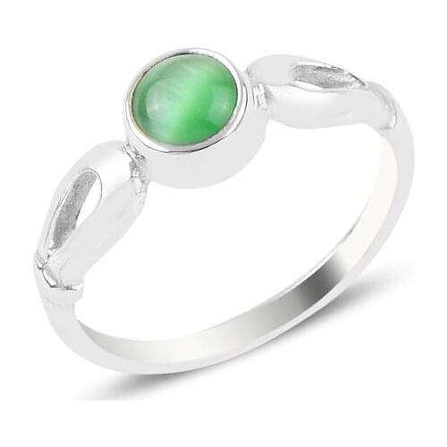Silverlina Silver Green Cat 'S Eye Engagement Ring