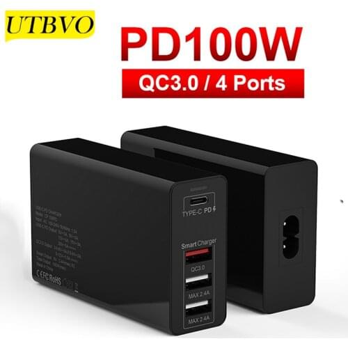 UTBVO PD 100W 4 USB Type C Quick Charge 3.0 Charger for MacBook Air iPad iPhone 12 11 Pro Samsung Huawei ASUS Wall Charger