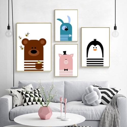 Modern Cartoon Animals Posters and Prints Wall Art Canvas Painting Nordic Cartoon Decorative Pictures for Kids Room Decor Gifts