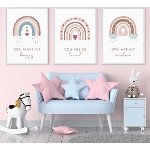 Modern Rainbow Sunshine Love Happy Nursery Childs Posters Canvas Painting Cartoon Wall Art Print Pictures Kids Room Home Decor