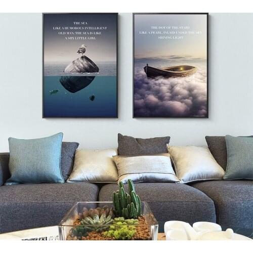 Modern Landscape Ocean Boat Bird Canvas Painting Ship Oil Paintings Posters And Prints Seascape Wall Art Picture