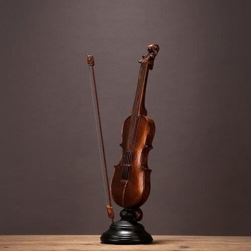 Vintage Violin Model Handmade Resin Fiddle Miniature Craft Ornament Accessories Furnishing for Home Decoration and Birthday Gift