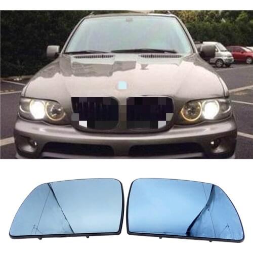 1Pair L+R Door Wing Mirror Glass Heated Blue Left Right Side For BMW X5 E53 99-06 3.0i 4.4i Car-styling Rearview Mirror Heating