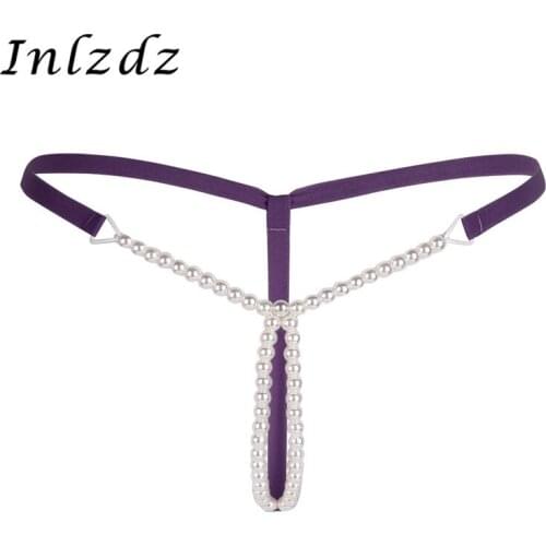 Womens Sissy Panties G-string Thongs Underwear Sexy Lingerie Female Panties Underwear Pearls Bikini Open Crotch Thong Underpants