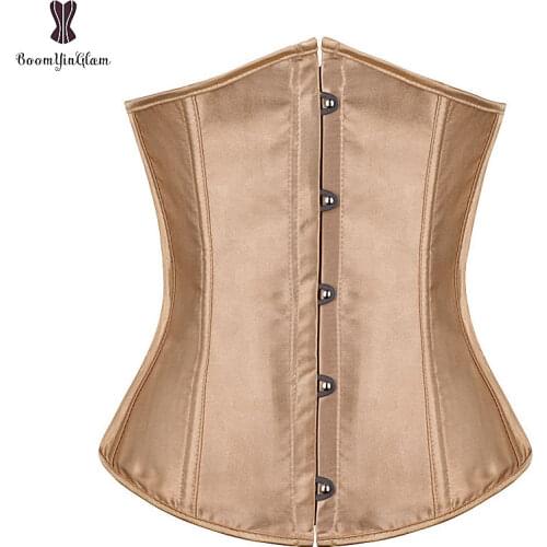 Sexy Satin Underbust Corset Front Busk Push Up Chest Binder Black White Red Apricot Korsett For Women Elastic Boned Gothic Korse