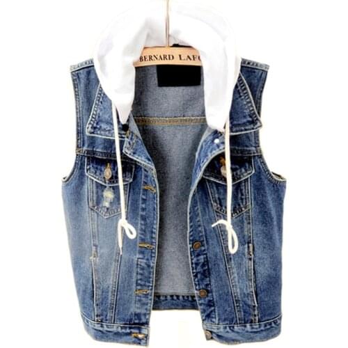Denim Vest Women Spring Autumn fashion Hooded sleeveless Short jacket Plus size 4XL students Casual tops waistcoat female H581