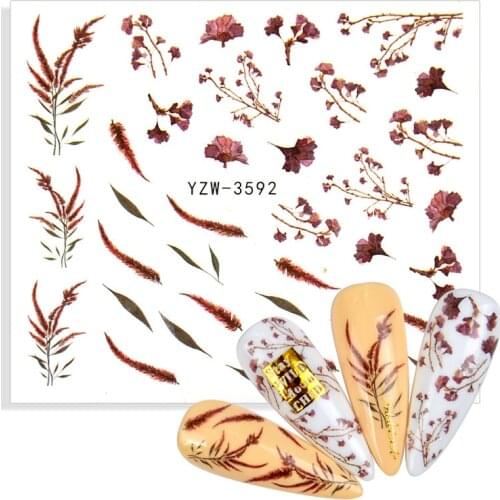 1 Sheet Charm Flower Leaf Nail Stickers Watermark Nail Art Decals Sliders Manicure Decorations Foils Nails Water Transfer Tattoo