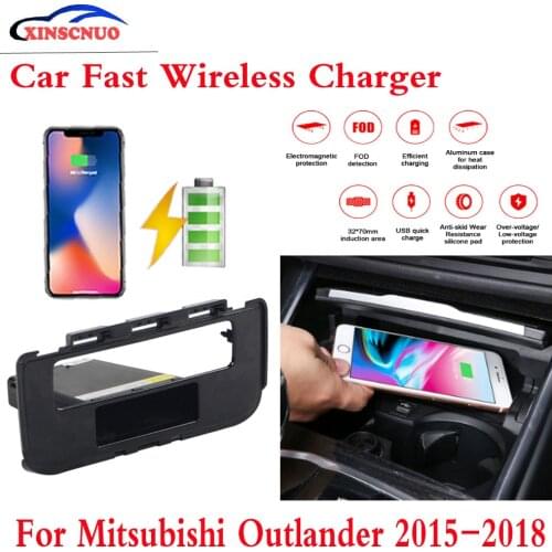 10W QI Car wireless Charger Mobile For Mitsubishi Outlander 2015-2018 Fast Charging Case Plate Central Console Storage Box