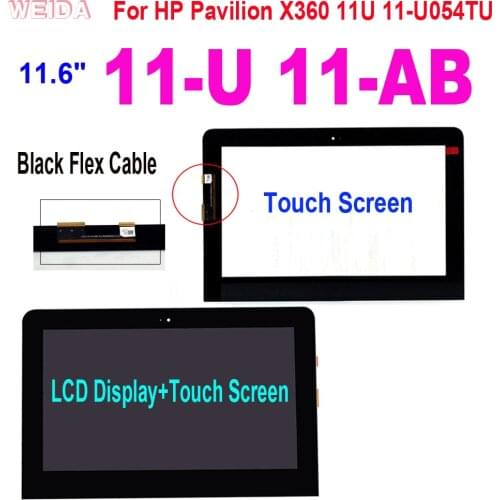 11.6" For HP Pavilion X360 11U 11-U 11-U054TU 11-AB LCD Display Touch Screen Digitizer Assembly Black Flex Cable For HP 11U LCD