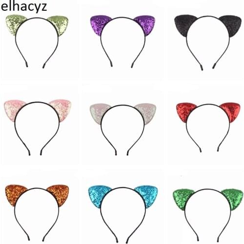 12pcs/lot Double Sides Glitter Sequins Girl Cat Ear Hairband Headband Sexy Flip Women DIY Hair Accessories for Kids
