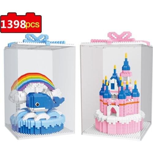 1398pcs Cake Castle 3D Model DIY Mini Diamond Building Blocks Bricks Animals Cake Whale With Cover Toys for Children Kids Gifts