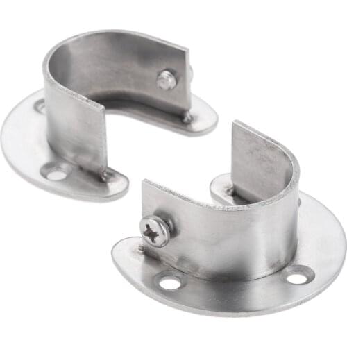 DRELD 2pcs 25mm Dia Closet Clothes Pole Rod Wardrobe Pipe Hanging Rail Rod End U-Shape Flange Holder Socket Bracket Support