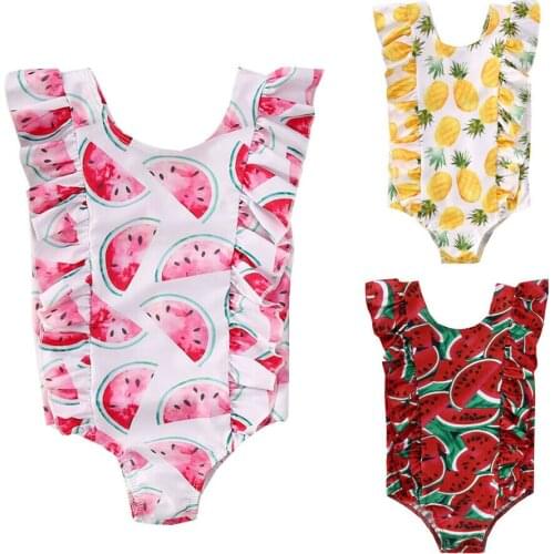 2020 Summer Kids Baby Girl Ruffles Bikini Swimwear Children Girl Fruits Print Swimsuit Bodysuits Cute Girls Beachwear 0-5Y