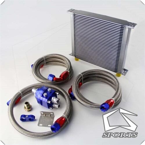 34 Row 248mm AN10 Universal Engine Transmission Oil Cooler British Type + Filter Adapter Kit Blue/Black