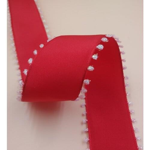 38mm X 25yards Wired Red Ribbon with White Picot Edged. Gift Bow,Wedding,Cake Wrap,Tree Decoration,Wreath N1003