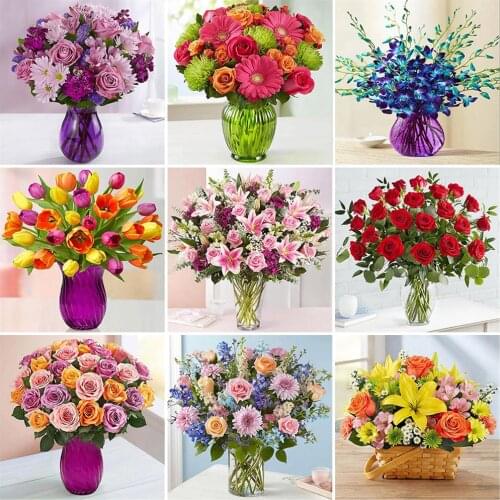 5D Diamond Painting Cross Stitch DIY Flower Full Round Drill Diamond Embroidery Mosaic Wall Painting Home Decor