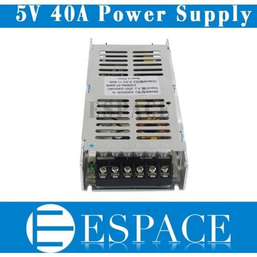 5V 40A 200W Switching Power Supply Driver for LED Strip AC 200-240V Input to DC 5V free shipping