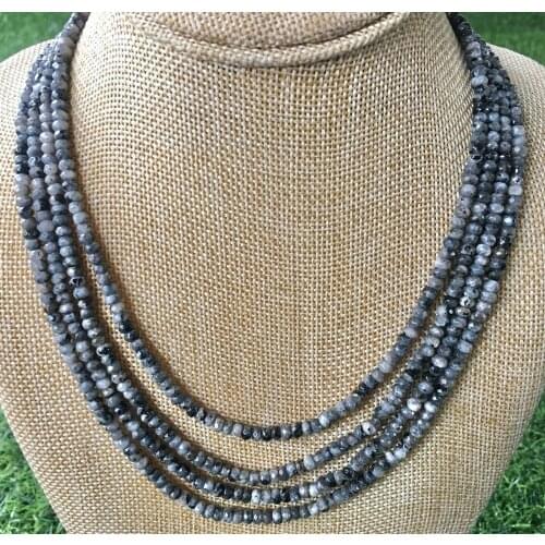 Antique magnetic 4-row 2x4MM Labradorite roundel faceted jewelry necklace 17-20