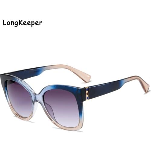 Square Oversized Cat Eye Women Sunglasses Vintage Luxury Brand Designer Gradient Blue Sun Glasses Big Frame Retro Eyewear UV400