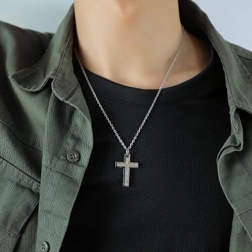 Cyue Fashion 316L Stainless Steel Punk Necklace Chain Cross Pendant Charm With Pave AAA CZ For Boy Jewelry 52CM