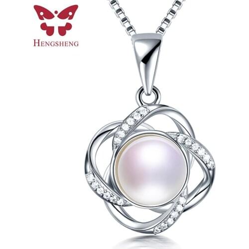 HENGSHENG Fine Jewelry 925 Sterling Silver Zircon Cross Pendant Necklace Genuine Natural Freshwater Pearl Pendant Lady Gift