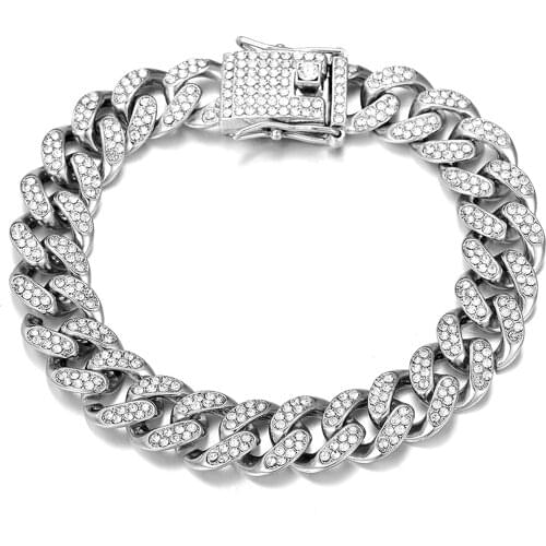 Iced Out Bracelets for Women Bling Crystal Hip Hop Mens Bracelet 8" Gold Cuban Chain Fashion Female Jewelry Man Gifts