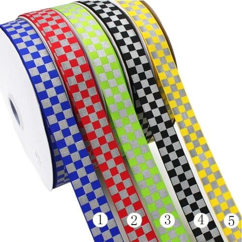 [IuBuFiGo] 1" 25mm 10Y Check Reflective Ribbon Grosgrain Hair Ribbon For Decorative Tape