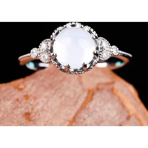 Exquisite White Opal Stone Rings for Women Silver Color Tibetan Round Moonstone Ring Female Wedding Party Bridal Jewelry Gift