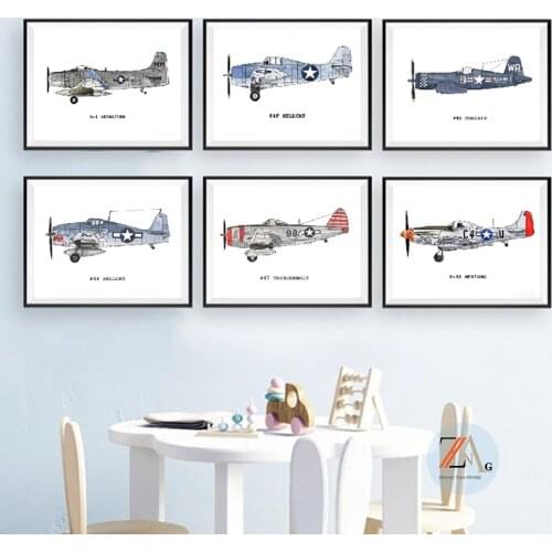 Retro Color Graffiti Painting Fighting Airplane Poster Picture Canvas Printing Wall Art Mural Decoration Modern Home Room Decor