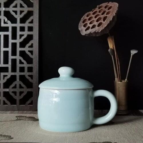 Coffee Mugs Cup with Lid 12oz Teacup with Chinese Decoration Ceramic Drinkware Porcelain Tableware Microwave and Dishwasher Safe