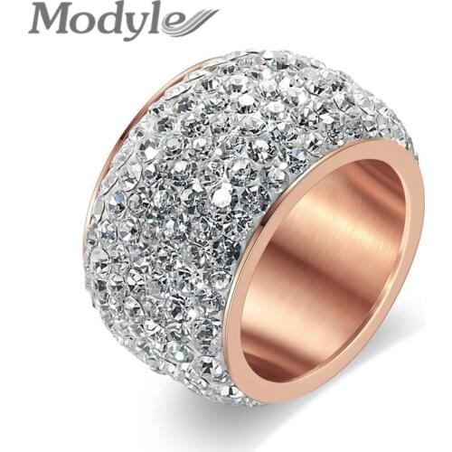 Modyle New Fashion Rose Gold-Color Fashion Rhinestone Rings for Women Gold-Color Zircon Jewelry Stainless Steel Ring Jewellery