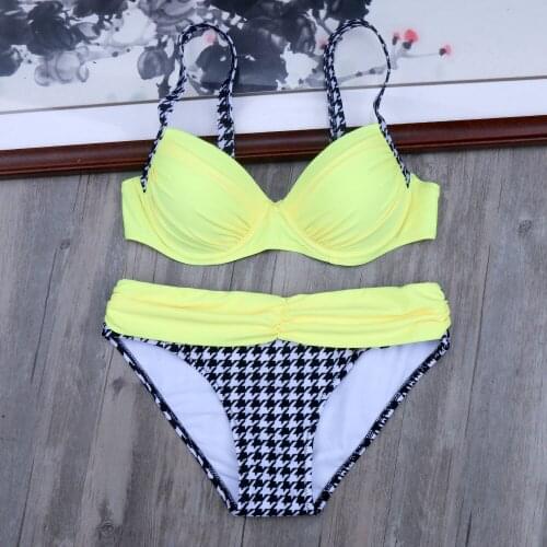 Push Up Bikini Set Sexy Bathing Suits Support Swimwear Women Yellow Red Bikinis 2019 Plus Size Swimsuit Maillot De Bain Femme XL