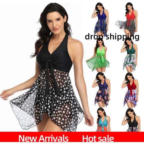 Swimsuit Women 2021 New Swimwear Hot Sale Outdoor Sports Printed Mesh Skirt Mid-length Skirt Sexy Fashion Beach Split Dress