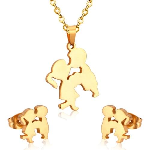LUXUKISSKIDS Romantic Lovely Boy Girl Kiss Necklace Earrings For Women Jewelry Sets Gift Dubai Jewellery set