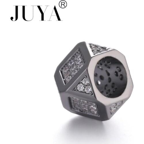 Copper Zircon Geometric Square Beads For Jewelry Making 6MM Big hole beads accessories for diy natural stone bracelet necklace