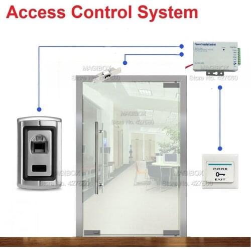 Metal Fingerprint Single Door Access Control System for Frameless Glass Door Electric Strike Lock +Power Supply+Switch