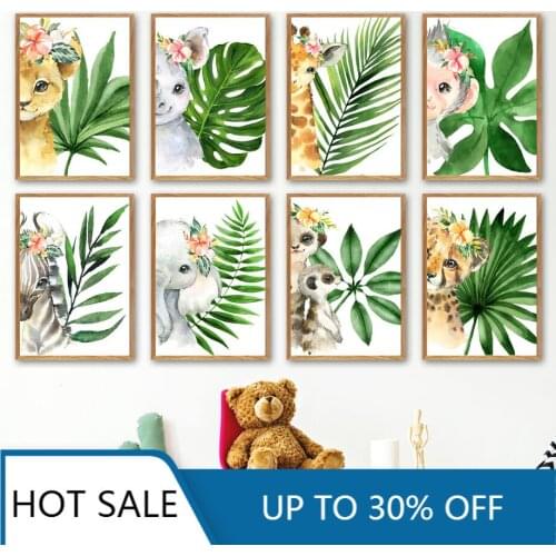 Plant Leaf Zebra Elephant Monkey Animal Wall Art Canvas Painting Nordic Posters And Prints Nursery Pictures Kids Room Decoration