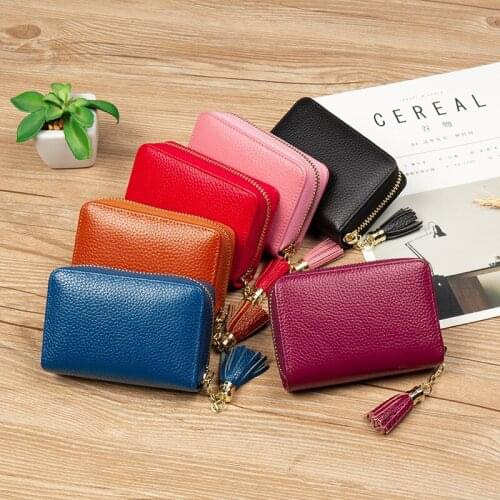New multi-color leather organ card holder, multi-function zipper coin purse